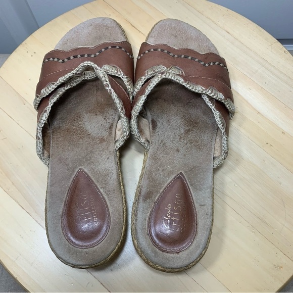 Clarks L'Artisan Brown Leather Espadrille Sandals <comfort Slip On Shoes Sz 8 - Picture 12 of 16